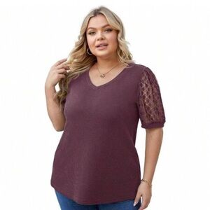 NWT Lace Sleeve V-Neck Top - Purple  size 3X